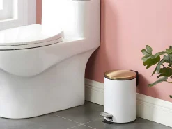 OZAIA Keukenaccessoire En -Opbergruimte-Set Van 2 Roestvrijstalen Pedaalemmers Pira - 30L En 3L - Wit En Goudkleurig
