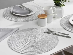 OZAIA Textiel Voor Eettafel-Set Van 6 Ronde Placemats Van Gevlochten Papier - Grijs En Wit - Fylat