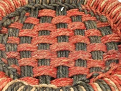 Vente-unique Poef-Set Van 2 Ronde Poefs Van Licht Naturelkleurig En Rood Rotan Mirtaka