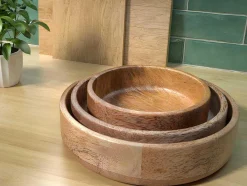 OZAIA Tafelservies-Set Van 3 Schaaltjes Van Mangohout - D17, 15 Et 12 Cm - Naturel - Valisa