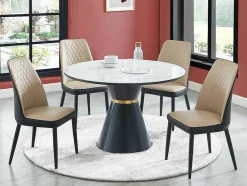 Vente-unique Stoel-Set Van 2 Stoelen In Kunstleer En Metaal - Beige En Antraciet - Mildura
