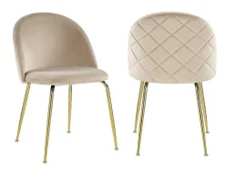 Vente-unique Stoel-Set Van 2 Stoelen Melbourne - Fluweel En Goudkleurig Metaal - Beige