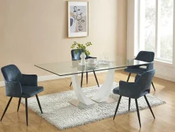 Vente-unique Stoel-Set Van 2 Stoelen Met Armleuningen Van Stof En Zwart Metaal - Blauw - Kadija