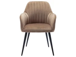 Vente-unique Stoel-Set Van 2 Stoelen Met Armleuningen Eleana - Fluweel En Zwart Metaal - Beige