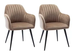 Vente-unique Stoel-Set Van 2 Stoelen Met Armleuningen Eleana - Fluweel En Zwart Metaal - Beige