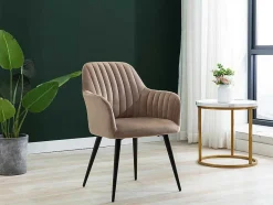 Vente-unique Stoel-Set Van 2 Stoelen Met Armleuningen Eleana - Fluweel En Zwart Metaal - Beige