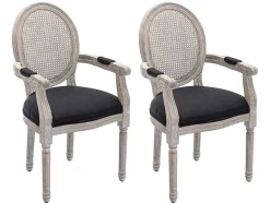 Vente-unique Stoel-Set Van 2 Stoelen Met Armleuningen - Riet, Stof En Heveahout - Zwart - Antoinette