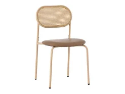 ModernLuxe Stoel-Set Van 4 Stoelen Van Kunstleer En Rotan - Metalen Poten - Bruin