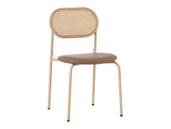 ModernLuxe Stoel-Set Van 4 Stoelen Van Kunstleer En Rotan - Metalen Poten - Bruin