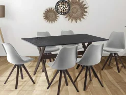 Vente-unique Stoel-Set Van 6 Stoelen Van Polypropyleen En Beuken - Grijs En Donker Naturel - Serani