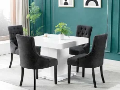 Vente-unique Stoel-Set Van 6 Stoelen Van Stof En Heveahout - Grijs - Mervia