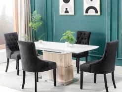 Vente-unique Stoel-Set Van 6 Stoelen Van Stof En Heveahout - Grijs - Mervia