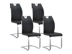 Vente-unique Stoel-Set Van 4 Stoelen Winch - Zwart / Wit Kunstleer - Poten Van Chroom Metaal