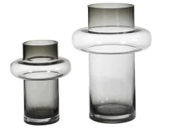 OZAIA Decoratieobject Voor Binnen-Set Van 2 Vazen Van Getint Glas - D25 X H30 Cm - Glas - Gerookt Grijs - Valoit