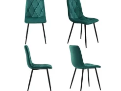 ModernLuxe Stoel-Set Van 4 Velvet Stoelen - Metalen Structuur - Ruitpatroon - Groen