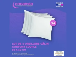 DREAMEA Hoofdkussen-Set Van 4 Zachte Hoofdkussens 60 X 60 Cm - 400 Gr - Wit - Torivia