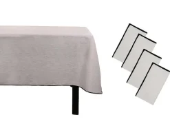 OZAIA Textiel Voor Eettafel-Set Van Tafellaken + 4 Servetten Van Linnen En Katoen - Zwarte Rand - Taupegrijs - 170 X 170 Cm - Borina