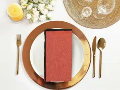OZAIA Textiel Voor Eettafel-Set Van Tafellaken + 4 Servetten Van Linnen En Katoen - Zwarte Rand - Terracotta - 170 X 170 Cm - Borina