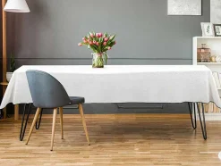 OZAIA Textiel Voor Eettafel-Set Van Tafellaken + 4 Servetten Van Linnen En Katoen - Zwarte Rand - Wit- 170 X 250 Cm - Borina