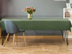 OZAIA Textiel Voor Eettafel-Set Van Tafellaken + 4 Servetten Van Linnen En Katoen - Zwarte Rand - Kaki - 170 X 300 Cm - Borina