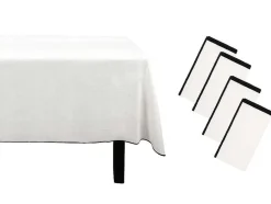 OZAIA Textiel Voor Eettafel-Set Van Tafellaken + 4 Servetten Van Linnen En Katoen - Zwarte Rand - Wit- 170 X 170 Cm - Borina