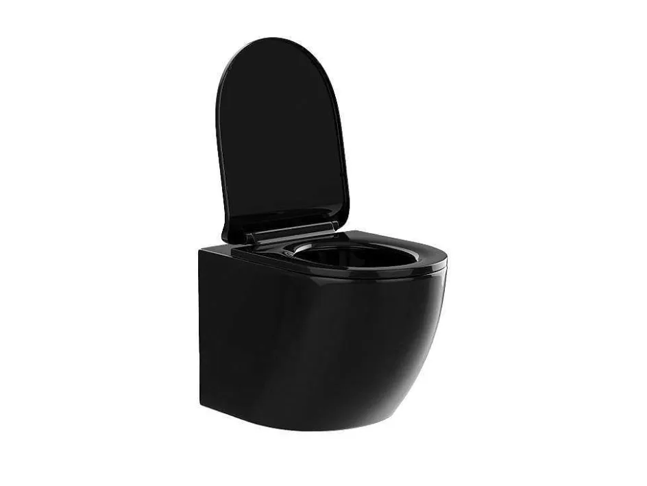 Vente-unique Hangend Toilet-Set Voor Hang-Wc Met Decoratief Voorwandsysteem - Glanzend Zwart - Javoine