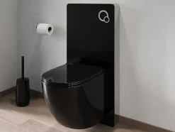 Vente-unique Hangend Toilet-Set Voor Hang-Wc Met Decoratief Voorwandsysteem - Glanzend Zwart - Javoine