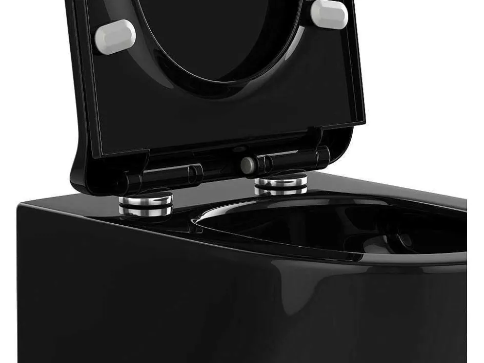 Vente-unique Hangend Toilet-Set Voor Hang-Wc Met Decoratief Voorwandsysteem - Glanzend Zwart - Javoine
