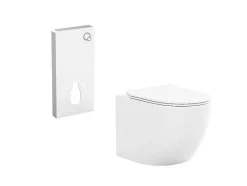 Vente-unique Hangend Toilet-Set Voor Hang-Wc Met Decoratief Voorwandsysteem - Glanzend Wit - Javoine