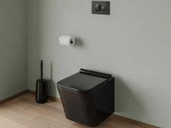 Vente-unique Hangend Toilet-Set Voor Hang-Wc Van Glanzend Zwart Keramiek Met Voorwandsysteem En Ronde Bedieningsplaat - Clemona