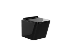 Vente-unique Hangend Toilet-Set Voor Hang-Wc Van Glanzend Zwart Keramiek Met Voorwandsysteem En Ronde Bedieningsplaat - Clemona