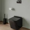 Vente-unique Hangend Toilet-Set Voor Hang-Wc Van Glanzend Zwart Keramiek Met Voorwandsysteem En Ovalen Bedieningsplaat - Clemona