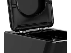 Vente-unique Hangend Toilet-Set Voor Hang-Wc Van Glanzend Zwart Keramiek Met Voorwandsysteem En Ovalen Bedieningsplaat - Clemona