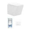 Vente-unique Hangend Toilet-Set Voor Witte Hang-Wc Met Voorwandsysteem En Chroomkleurige Ovalen Bedieningsplaat - Clemona