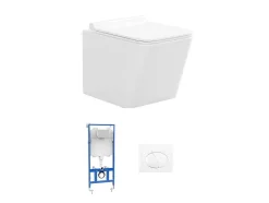 Vente-unique Hangend Toilet-Set Voor Witte Hang-Wc Met Voorwandsysteem En Chroomkleurige Ovalen Bedieningsplaat - Clemona