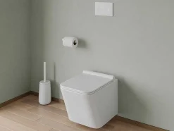 Vente-unique Hangend Toilet-Set Voor Witte Hang-Wc Met Voorwandsysteem En Witte Ronde Bedieningsplaat - Clemona