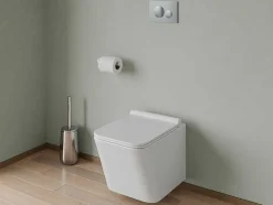 Vente-unique Hangend Toilet-Set Voor Witte Hang-Wc Met Voorwandsysteem En Chroomkleurige Ronde Bedieningsplaat - Clemona