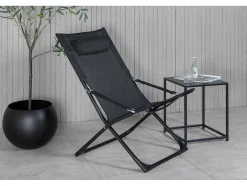 Vente-unique Ligstoel-Seville Tuinligstoel, Opvouwbare Strandstoel Zwart.