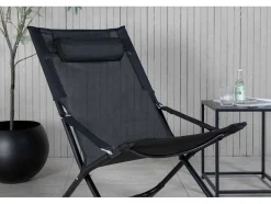 Vente-unique Ligstoel-Seville Tuinligstoel, Opvouwbare Strandstoel Zwart.
