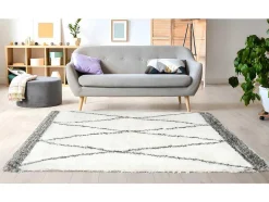 OZAIA Groot Tapijt-Shaggy Hoogpolig Tapijt Berberstijl Hania - Polyester - 160 X 230 Cm - Beige En Grijs
