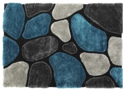 OZAIA Tapijt Hoogpolig-Shaggy Tapijt Pietra Turquoise En Grijs - Polyester - 140 X 200 Cm