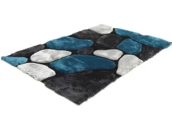 OZAIA Tapijt Hoogpolig-Shaggy Tapijt Pietra Turquoise En Grijs - Polyester - 140 X 200 Cm