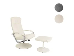 Vente-unique Fauteuil Kunstleer-Siena Relaxfauteuil Met Kruk, Creme-Wit