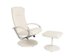 Vente-unique Fauteuil Kunstleer-Siena Relaxfauteuil Met Kruk, Creme-Wit