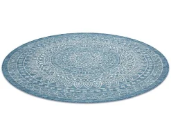 RugsX Tapijt Rond-Sisal Tapijt Sisal Loft 21207 Rosette Rond Boho Ivoor/Zilver/Blauw Cercle 120 Cm