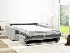 Vente-unique Slaapbank Met Matras-Slaapbank 4 Zitplaatsen Met Stoffen Bekleding In Cremewit Snel Ombouwbaar Matrasbreedte: 160 Cm Matrasdikte: 18 Cm Mondovi