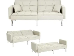 Vente-unique Klik-Klak En Bz Slaapbank-Slaapbank Mcw-K65, Stof/Textiel Creme-Beige