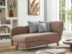Vente-unique Chaise Longue-Slaapbank Van Bruine Stof Met Opbergruimte - Hoek Links - Penelope
