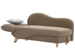 Vente-unique Chaise Longue-Slaapbank Van Bruine Stof Met Opbergruimte - Hoek Rechts - Penelope