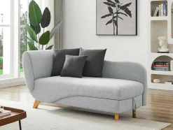 Vente-unique Chaise Longue-Slaapbank Van Lichtgrijze Stof Met Opbergruimte - Hoek Rechts - Penelope